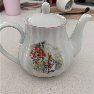 Charming White Teapot with Peter Rabbit Design